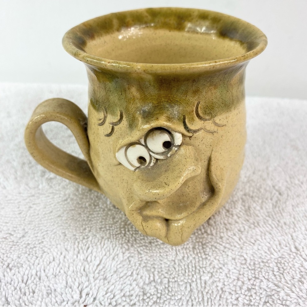 Pretty Ugly Pottery Made in Wales Face Cup Mug with Handle Handmade and Glazed